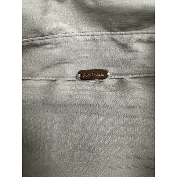 Free People Pleated Puff Sleeve Blouse Beige Sheer Button Down Romantic Feminine - Picture 2 of 7